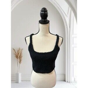 Everlane The Cozy Stretch Ribbed Crop Tank Top Black 2X/3X NWT Wool Blend